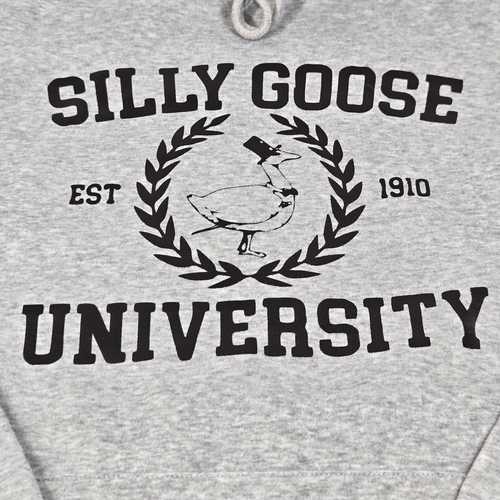 Silly Goose University Hoodie Mens XL Gray Graphic Print‎ Long Sleeve Pockets